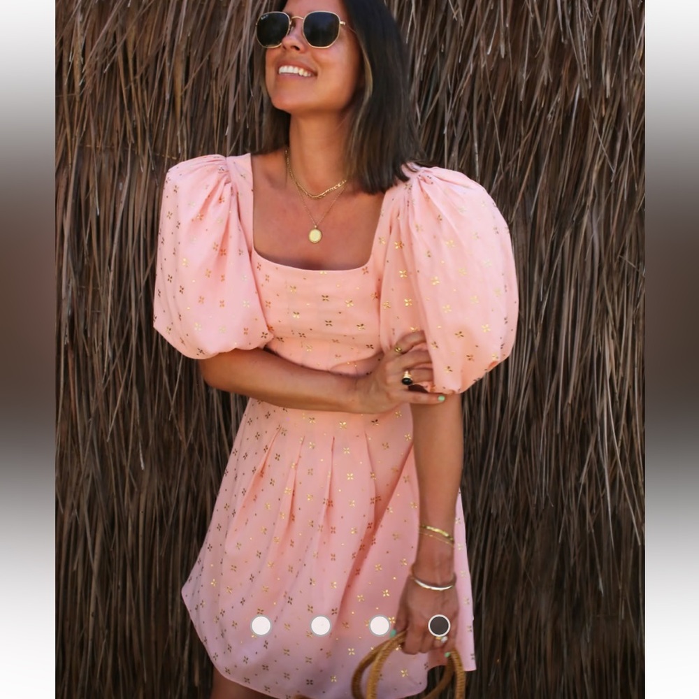 Labelrail x Collyer Twins NWT gold applique puff sleeve mini dress-orange-US 8 - Picture 12 of 12